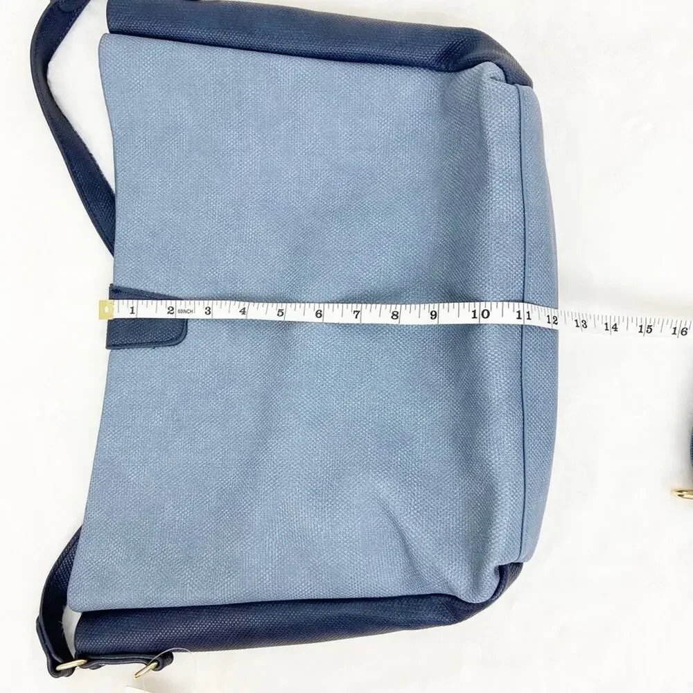 Blue Shoulder Bag Set Medium Large 11x14 w/ Detailed Strap + Matching Pouch NWT